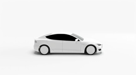 A white car is parked on a white background