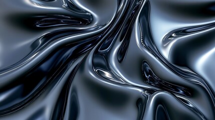 Fototapeta premium An abstracted 3D background with wavy smooth shapes created with matte stock using black glossy ceramic material
