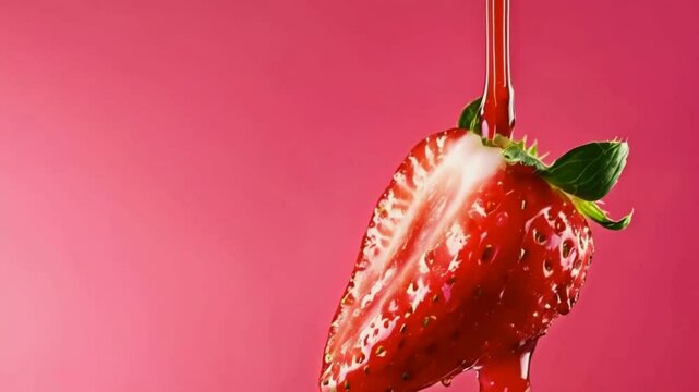 Half a slice of dripping strawberry jam.