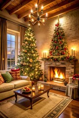 Fireplace with christmas decorations