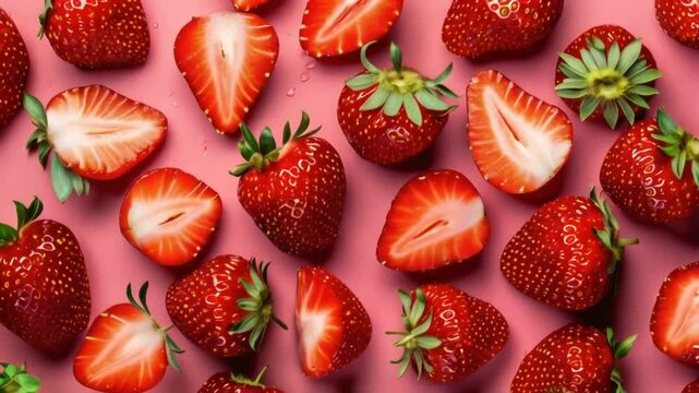 Strawberry pattern on a pink background.