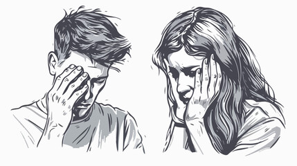 Young Man Covering Eyes of His Girlfriend - Handdrawn Vector Illustration