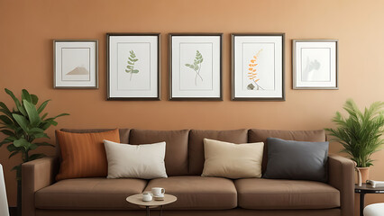 Fototapeta premium A vibrant and stylish living room featuring modern decor, colorful accents, and unique design elements for a fresh and lively atmosphere.