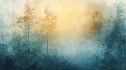 Obraz premium Silhouetted Trees in a Misty Forest with a Warm Glow