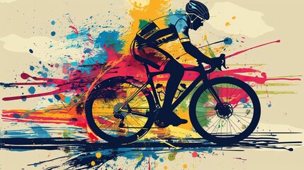 Fototapeta premium Cyclist Silhouette with Colorful Splatter
