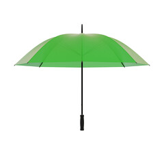 Open green umbrella with black handle. Png clipart isolated on transparent background