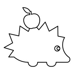 Cute hedgehog with apple contour outline line icon black color vector illustration image thin flat style
