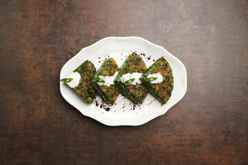 Fried eggs with herbs, healthy vegetarian food