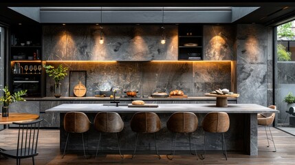 Modern kitchen featuring Venetian plaster walls and sleek design in a contemporary home