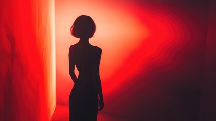 Silhouette of a Woman in a Red Room