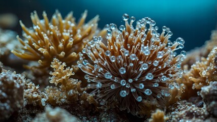 Fototapeta premium The dark ocean depths reveal a fish with an ethereal glow and mesmerizing beauty