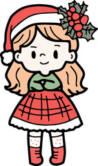 Christmas line drawing cute cartoon elements hand drawn