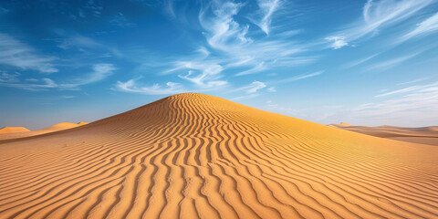 This is a beautiful landscape of a desert with sand dunes and a clear blue sky
