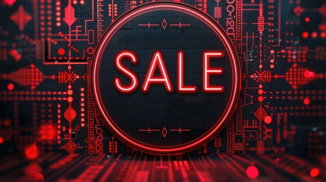Bold modern black sale banner with red neon text for promotional event