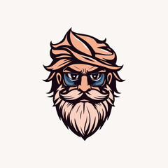 Beard men face vector mascot illustration. Hair style barber shop logo. Editable men logo concept. long beard gentleman vintage artwork