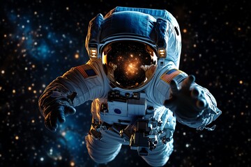 Astronaut in a starry sky is showcased in a realistic photo of an astronaut floating in space, with the Milky Way galaxy visible behind them, creating a breathtaking view