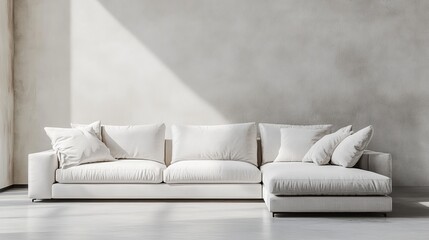  A comfortable and stylish living room with a minimalistic design and ample space, ideal for showcasing products or displaying text for promotional purposes. The clean and modern aesthetic creates an