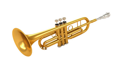 Fototapeta premium A gold trumpet, shining in the light, is a symbol of musical expression and celebration, its brass body gleaming with the promise of joyous melodies. 
