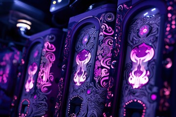 Obraz premium Ornate Purple and Black Decorated Machines with Glowing Lights