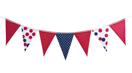 Red, white and blue party flags strung on a line convey a festive spirit, perfect for celebrations. 