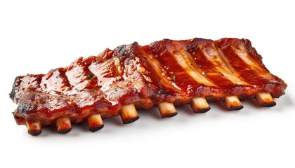 St. Louis southern USA American style barbecue barbeque bbq ribs with thin, vinegar based tangy sweet sauce, often pork ribs. grilled, smoked or baked. isolated on white background with copy space.