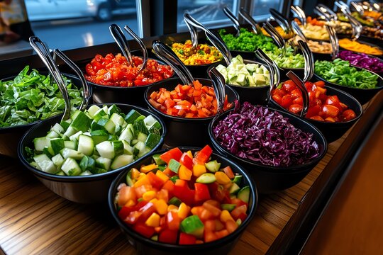 Canteen salad bar, endless choices, fresh toppings ensure a healthy, personalized meal