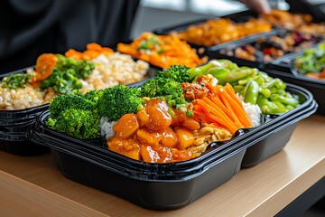 Canteen trays, diverse dishes, colorful options offer a variety of choices to satisfy every taste