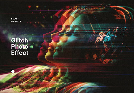 Glitching Anaglyph Photo Effect Mockup