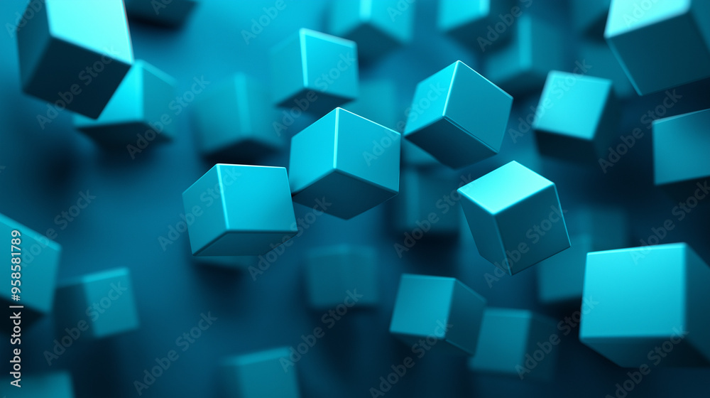 Aufkleber floating turquoise cubes create a dynamic three-dimensional pattern against a soft blue background i