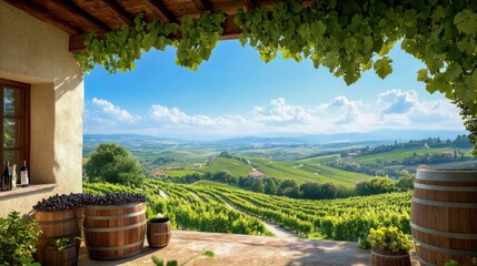 Italian Vineyard View From Under Trellis
