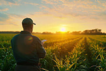 Fototapeta premium Researchers in Agricultural Field Studying Crop Health and Sustainability