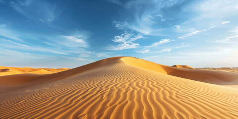  The dunes are a light golden color and the sky is a deep blue background 