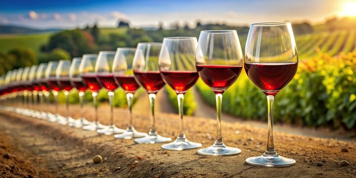 wineglass, authentic, detailed, traditional, red wine, rich, A worm s eye view of a premium Bourgueil red wine selection showcasing the unique terroir from which it originates