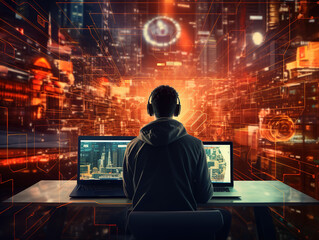 Fototapeta premium Futuristic Tech Workspace with Laptops