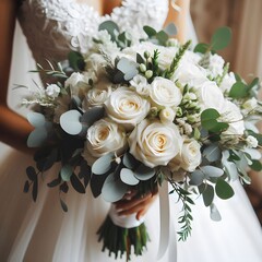 Elegant Bridal Bouquet with White Roses and Greenery