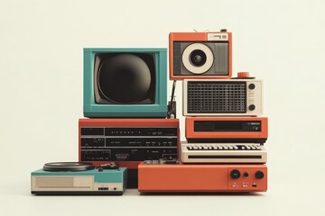 Obraz premium A Vibrant Collection of Y2K Memorabilia: Iconic Electronics Capturing the Spirit of a Bygone Era