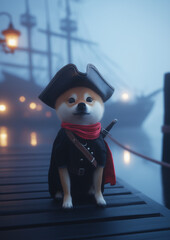 small dog dressed as a pirate