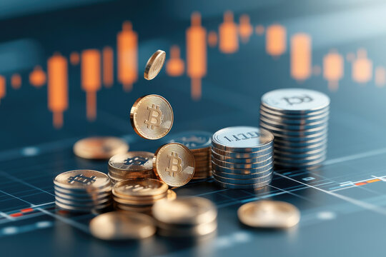 Visual representation of declining interest rates featuring a descending graph and falling coins, highlighting the economic impact in financial markets.