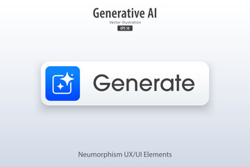Generate AI button. Enter command prompt to generate ideas. 3D modern button with icon design for Apps, websites, interfaces, and mobile apps. UI UX design, Vector illustration.