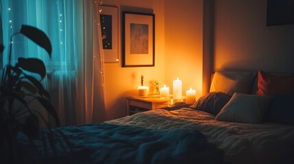 Cozy Candlelit Bedroom Atmosphere for Relaxation and Intimacy