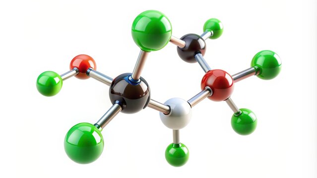 chemical, science, molecular, pollutant, laboratory, aerial, element, hydrogen, toxic, chloride, research, gas, industry, Methyl chloride molecular structure isolated on white Aerial