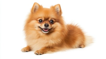 Happy Pomeranian Dog on White Background