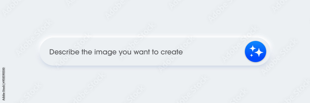 Poster 3D generative bar with generated icon as part of UI UX design and website or apps. Enter command text to generate ideas. Artificial intelligence technology concept vector illustration.