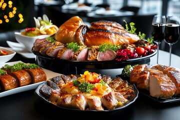 Gluttony, sumptuous spreads, luxurious meals create a scene of over-the-top indulgence