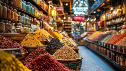 Colorful Spices on Display in a Traditional Market