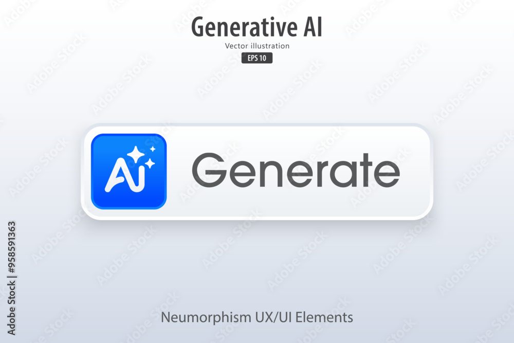 Poster Generate AI button. Enter command prompt to generate ideas. 3D modern button with icon design for Apps, websites, interfaces, and mobile apps. UI UX design, Vector illustration.