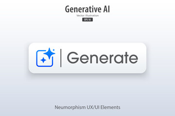 Generate AI button. Enter command prompt to generate ideas. 3D modern button with icon design for Apps, websites, interfaces, and mobile apps. UI UX design, Vector illustration.