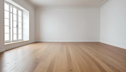 Obraz premium Empty room with wooden floor and white walls.