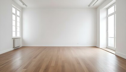 Obraz premium Empty room with wooden floor and white walls.