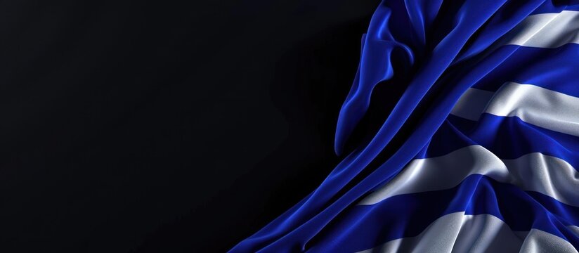 Greece national flag cloth fabric waving on beautiful dark Background.